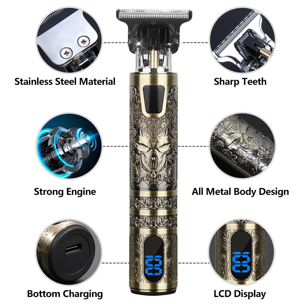 Professional Men's Electric Hair Clipper with LCD Display, USB Rechargeable for Faded Haircuts, Barber-Grade Trimmer