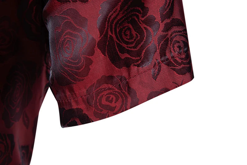 Shirt Men Fashion Gentleman Business Casual Slim Fit British Style Solid Color Button Rose Print Button Shirt Dress Shirt