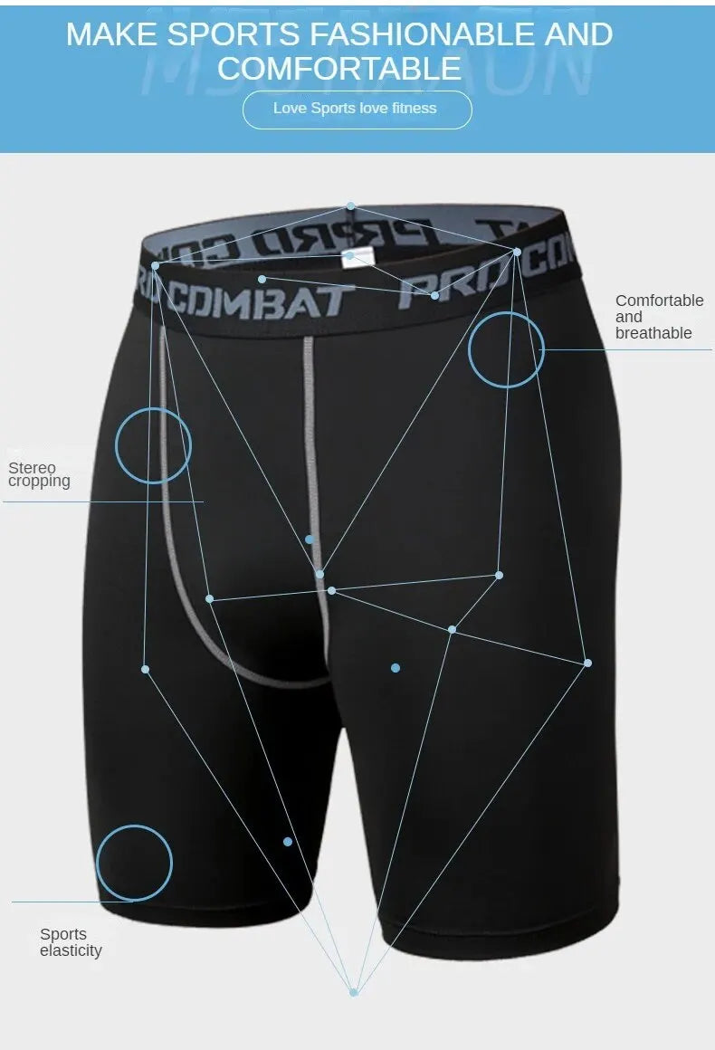 Men's Sports Leggings, Bottoming Shorts, Quick-drying Stretch Fitness, Running, Track and Field, Basketball Training, Compressio