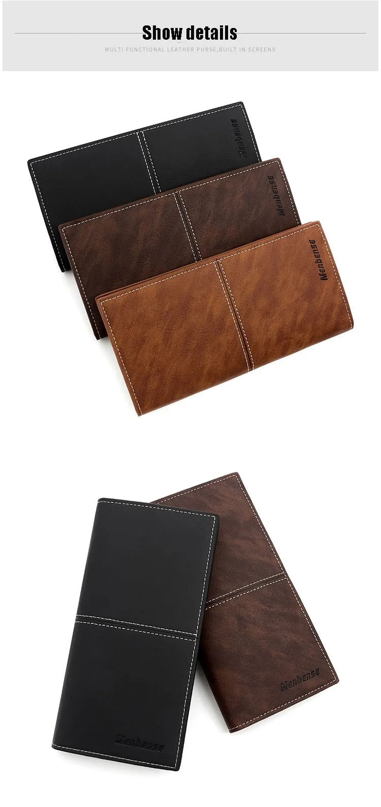 Men's Leather Wallet ID Card Holder Purse Checkbook Long Clutch Bifold Business Money Bag Man Wallets Cartera Hombre Carteras