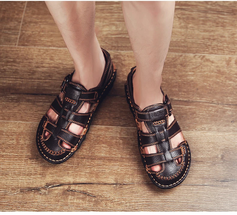 New Summer Genuine Leather Roman Men's Sandals Business Casual Shoes Outdoor Beach Wading Slippers Men's Shoes Big Size 48