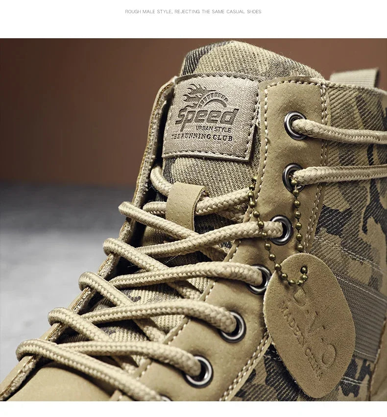 Military Boots for Men Autumn High Top Camouflage Desert Casual Flats Mens Boot Breathable Non Slip Work Shoes Zapatillas Hombre