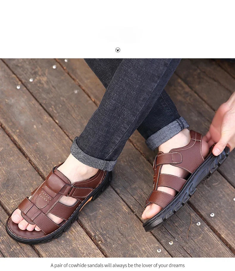 Men's Sandals Adjustable Solid Color Shoes Summer Casual Comfort with Durable Rubber Sole, Breathable PU for Outdoor Walking