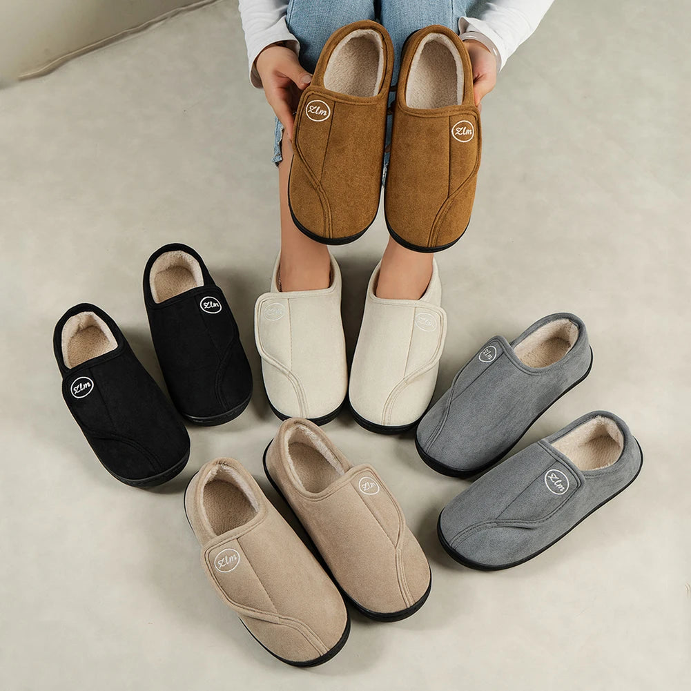 Slippers for Men Suede Leather Non-Slip Slip-on Shoes Comfy Warm Plush Walking Shoes Indoor/Outdoor for Diabetic Swollen Feet