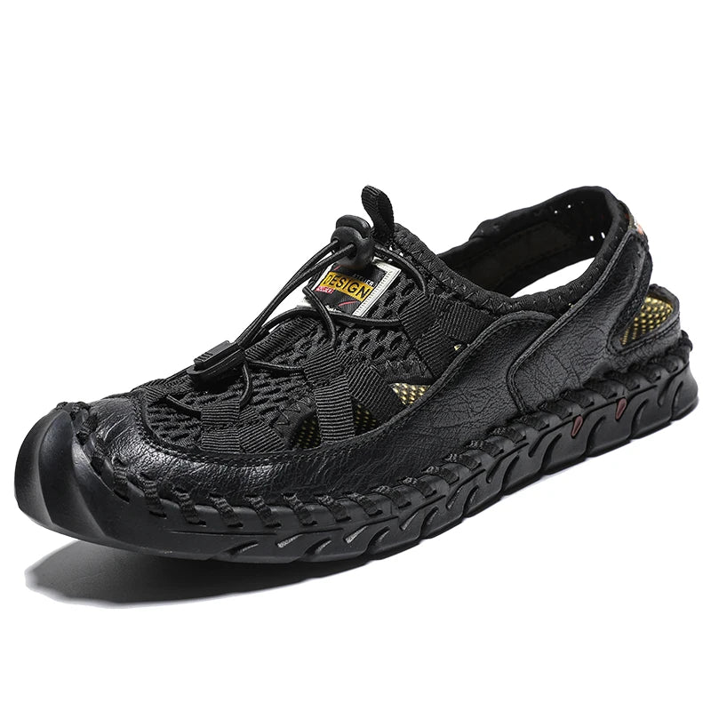 Men's Sandals Summer Leather Fisherman Beach Shoes Closed Toe Sandals for Men Handmade Breathable Water Sandals Outdoor Non Slip
