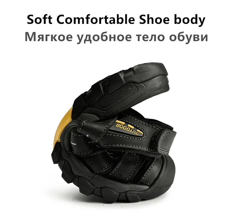 Summer Genuine Leather Men's Sandals Classic Breathable Slip-On Sandals Men Outdoor Casual Beach Sandals Sneakers Plus Size 46