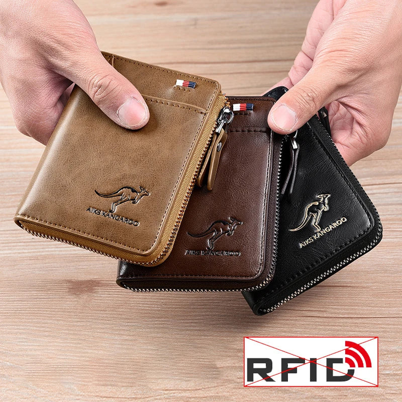 Men's Wallet PU Leather Business Card Holder Zipper Purse for Men RFID Protection Purses Luxury Designer Money Bag Male Gift