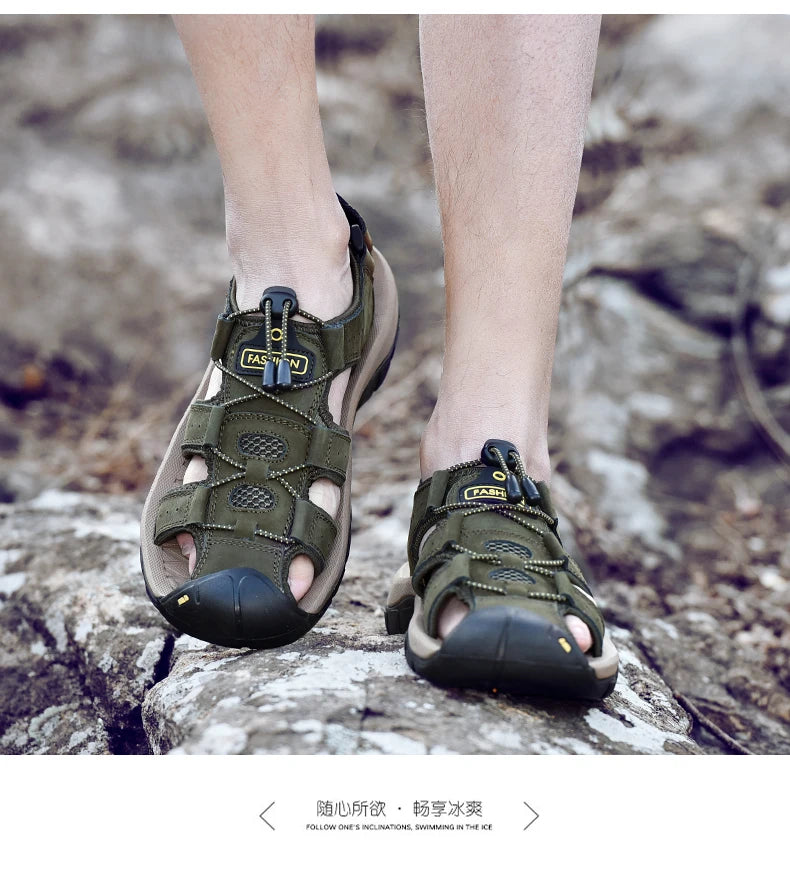 2025 Genuine Leather Men Shoes Summer New Large Size Men's Sandals Men Sandals Fashion Sandals Slippers Big Size 38-47