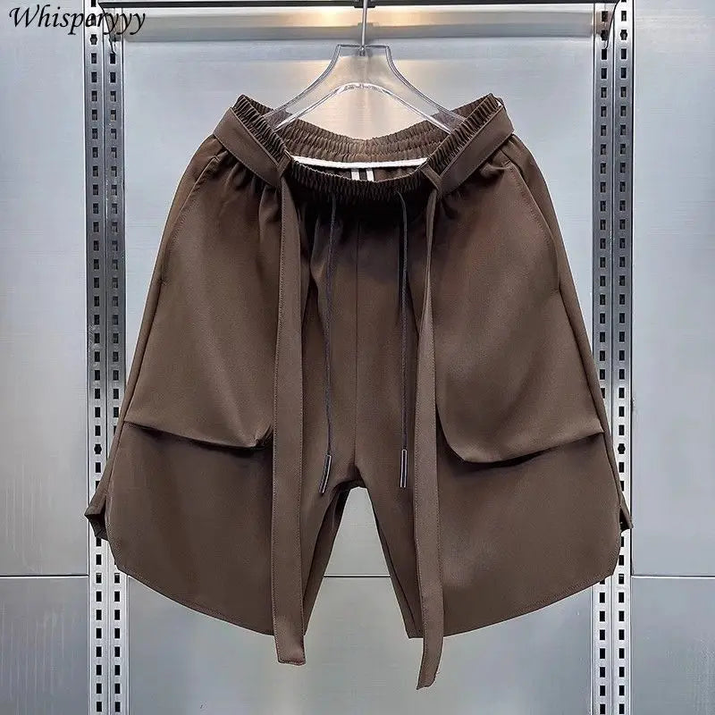 Summer New Shorts Men Thin Casual Loose Tooling Five-point Pants Solid Pocket Pantalones Cortos Hombre Elastic Waist Sweatpants