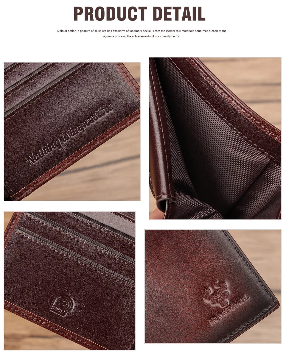 Handmade Wallet for Men Genuine Leather Credit Card Holder Purse with ID Window Short Male High Quality Cartera