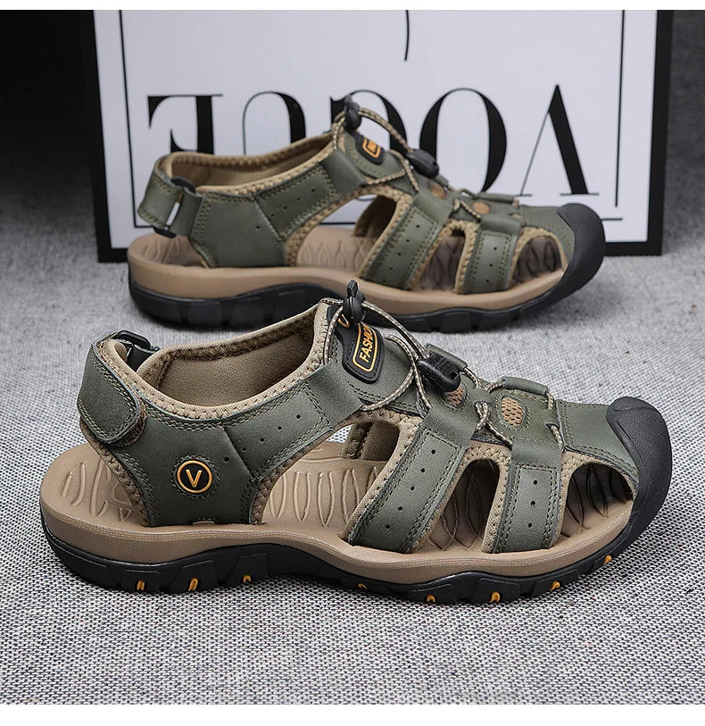 2025 Summer Men Sandals Leather Mens Casual Shoes Breathable Outdoor Sandals for Men Beach Shoes Slippers Fashion Roman Shoes