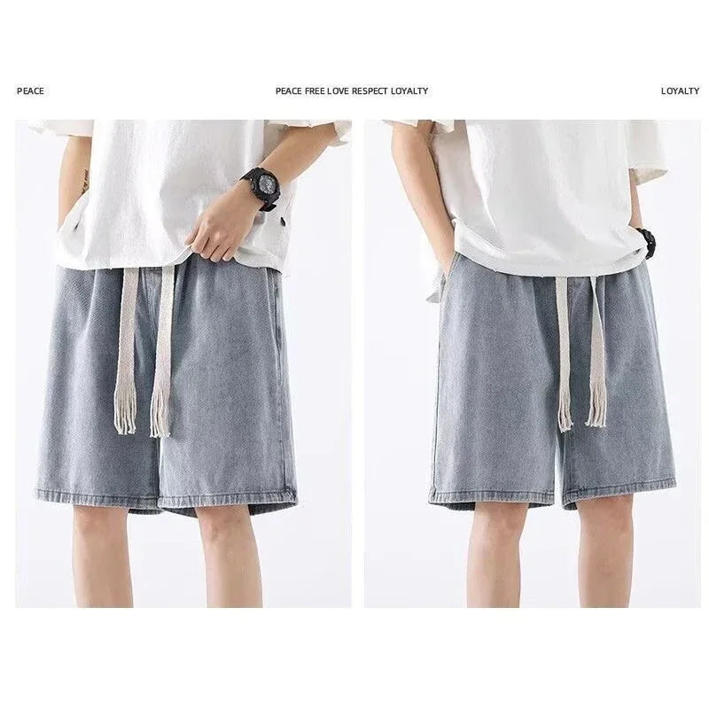 Men New Casual Shorts Male Summer Fashion Straight Leg Five Quarter Loose Fit Denim Pants High Street Wide Leg Baggy Pants