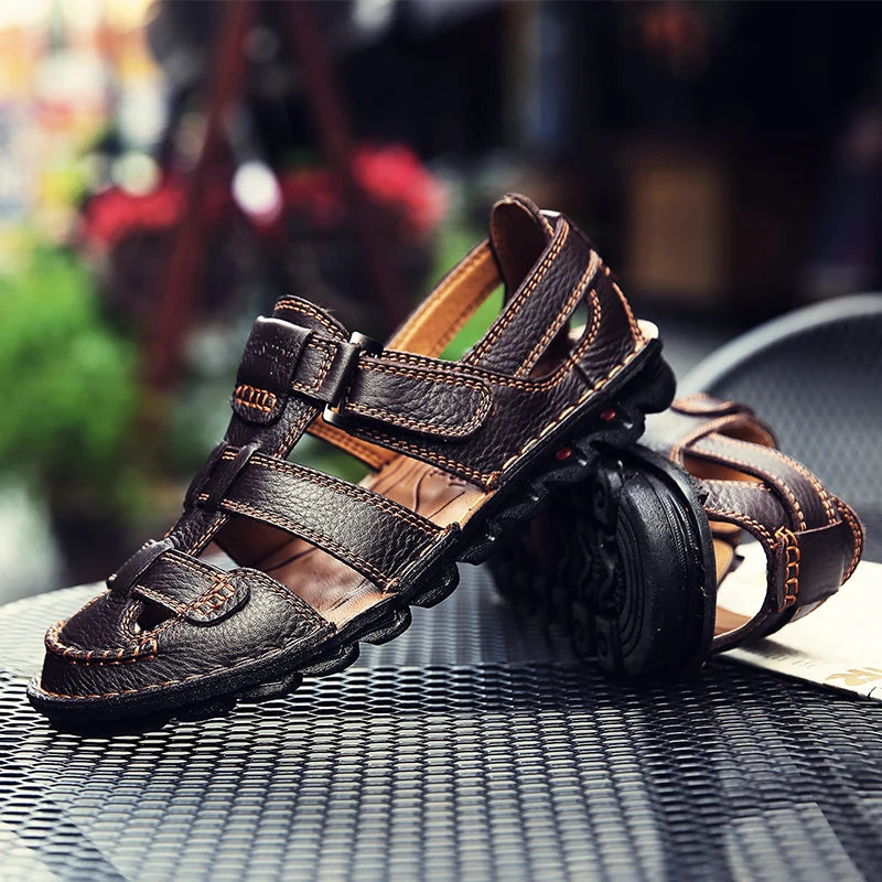 New Summer Genuine Leather Roman Men's Sandals Business Casual Shoes Outdoor Beach Wading Slippers Men's Shoes Big Size 48
