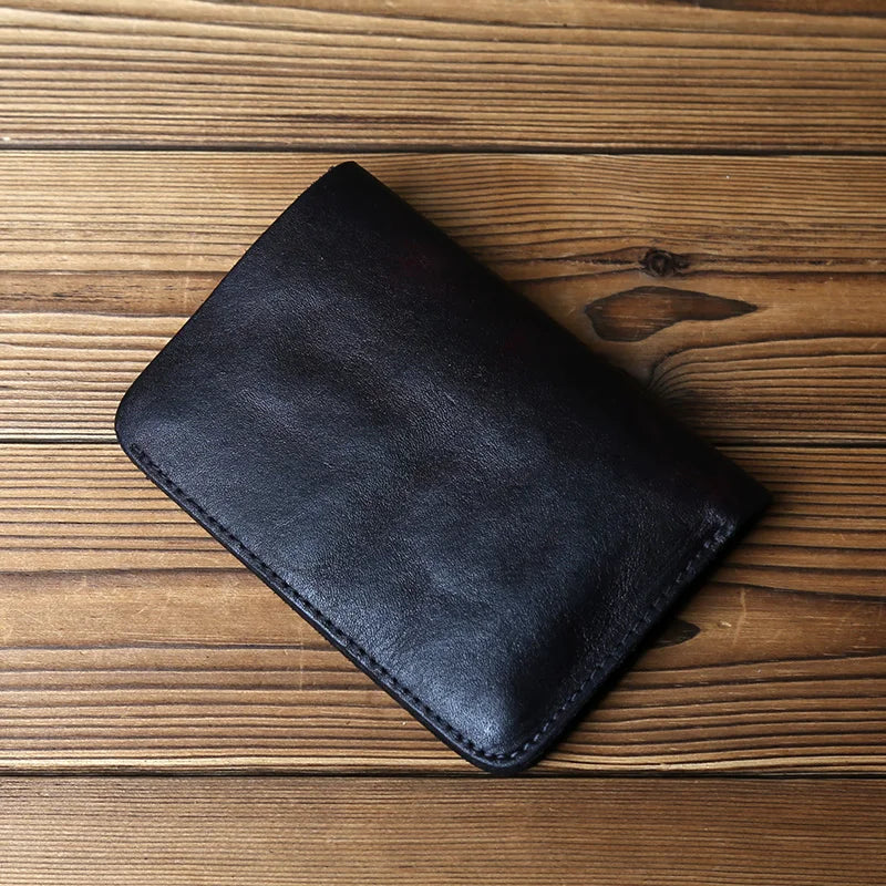 Retro Handmade Leather Wallet for Ladies Top Layer Cowhide Men's Short Wallet Wiping Color Buckle Bag Vertical Credit Card Bag