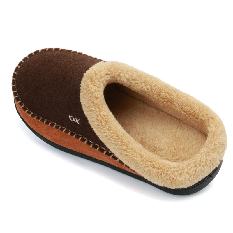 Men Slippers Memory Foam Slippers for Men Home 2024 Winter Non Slip Male House Shoes Stripe Couple Casual Indoor Plush Shoes