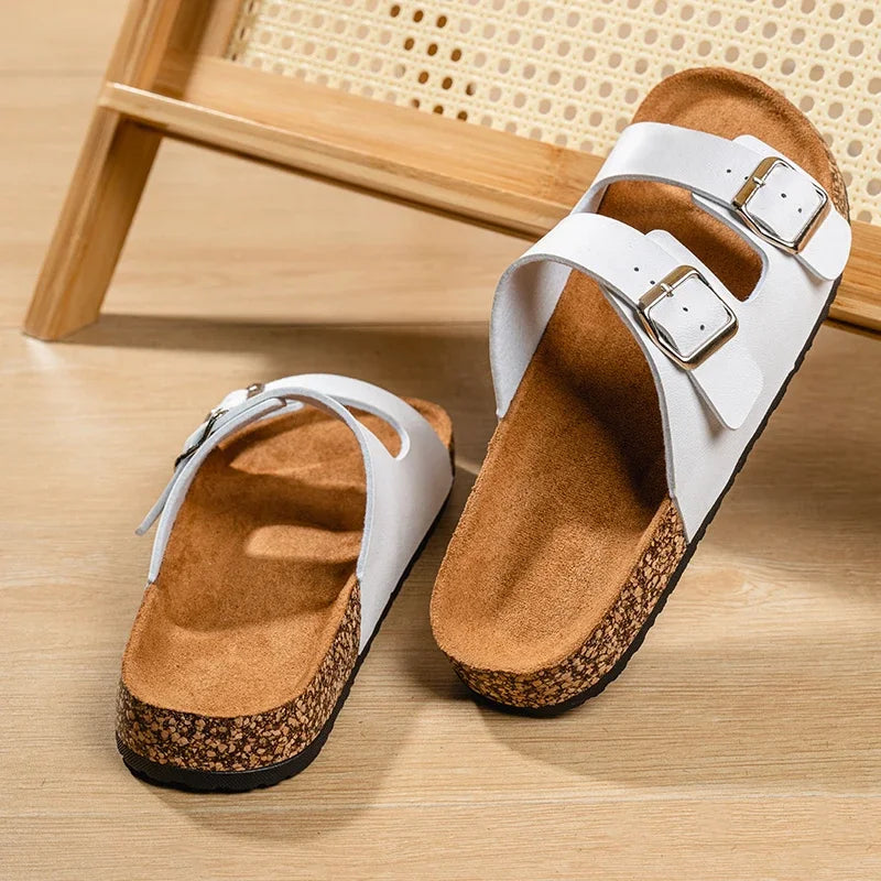 Fashion Classic Unisex Slippers For Men Comfortable Summer Cork Shoes For Men Outdoor Sandals Microfiber