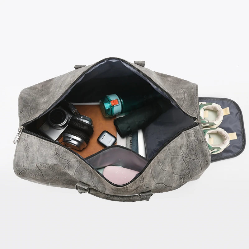 Soft Leather Travel Bag Large Capacity Fashion Weekend Bag Handle Bag Lightweight Sports Gym Bag With Separate Shoe Compartment