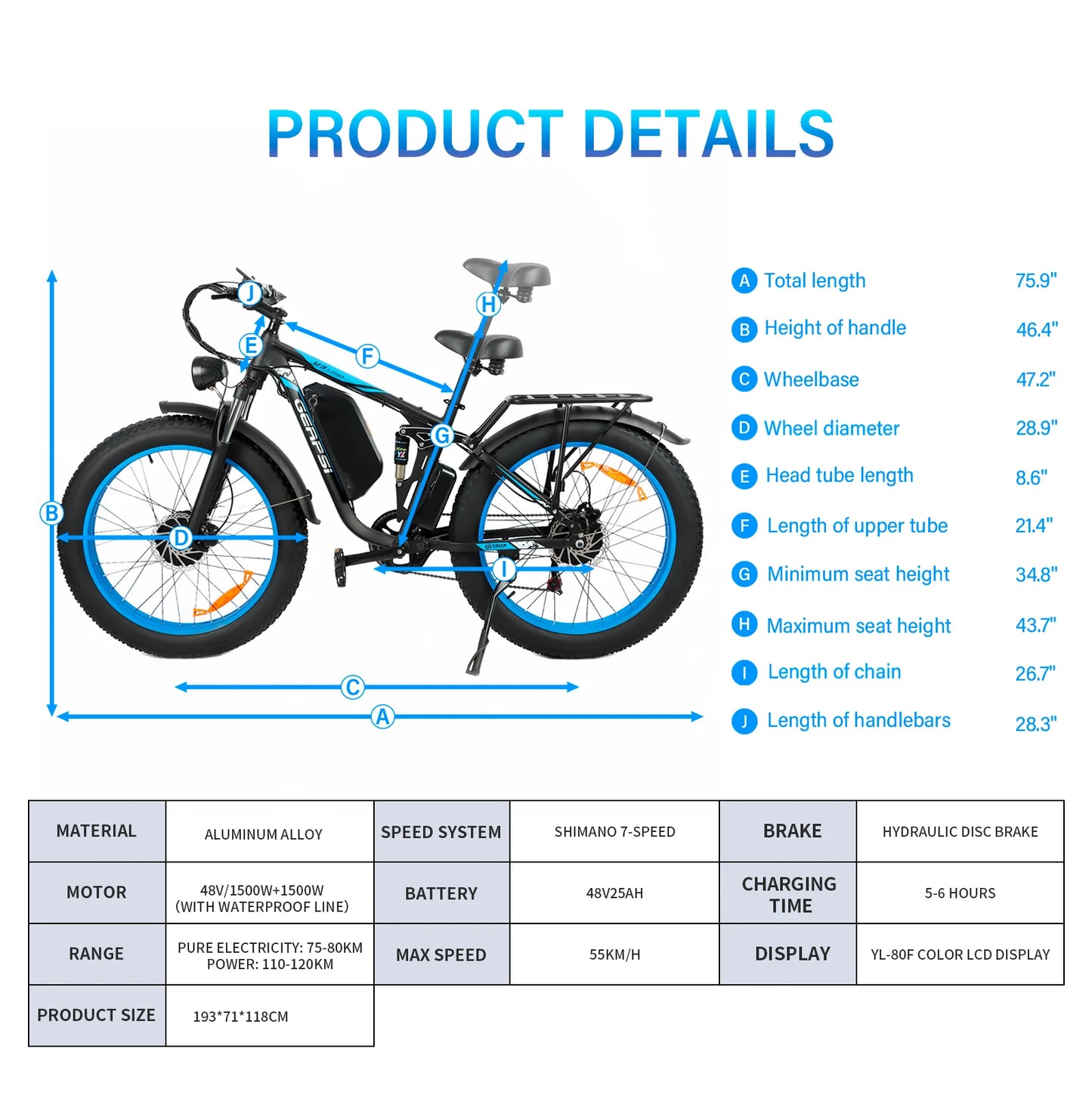 3000W High-Power Electric Mountain Bike BAOLUJIE DP-2603 - 48V 25AH Large Battery 26-Inch Wide Tires
