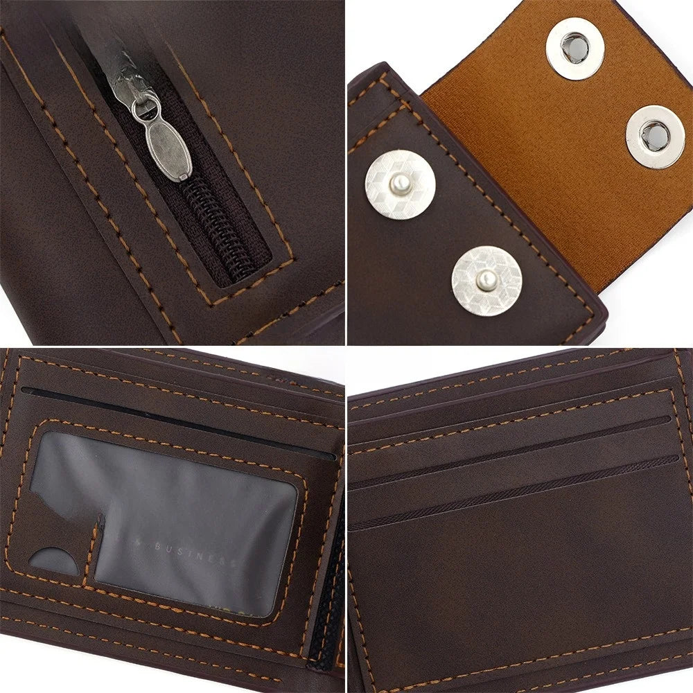 Fashion PU Leather Men's Wallet Magnetic Buckle Solid Color Short Card Bag Large Capacity Anti-Theft Business Wallet Daily Use