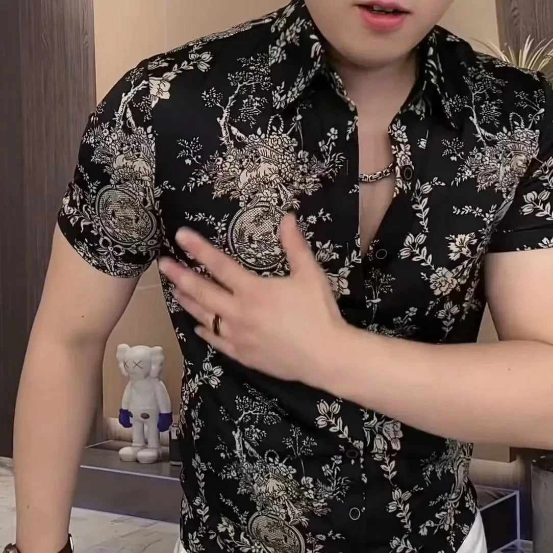 Men's Shirts Trendy and Fashionable Floral Short Sleeves