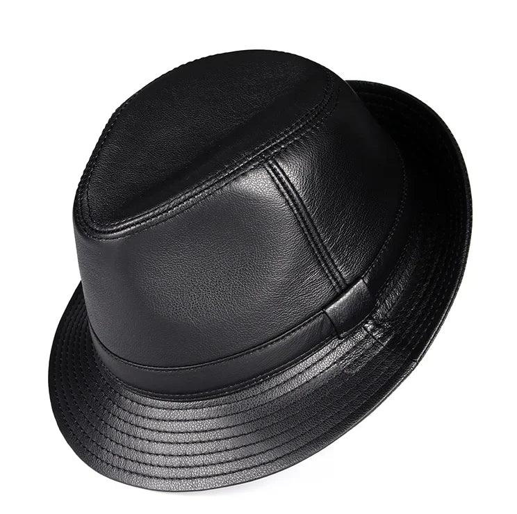 Real Leather Quality Genuine  Jazz Fedora Gentleman  SheepSkin Short Brim Black/Brown Hip Pop Fitted Top Hat Male Shows