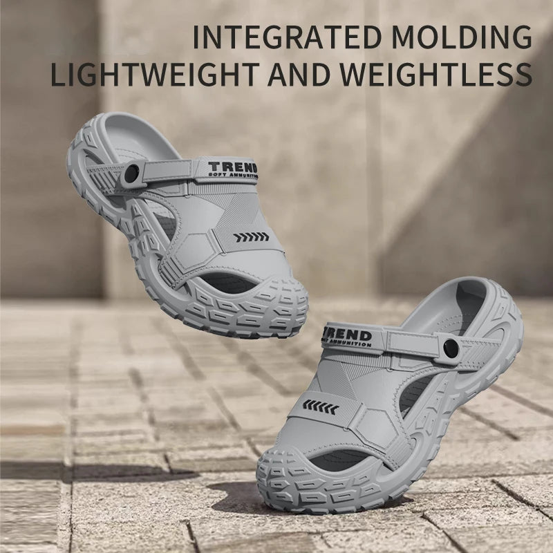 EVA sandals for men in summer, thick soft soled for outdoor wear, beach shoes for casual sports, and perforated shoes
