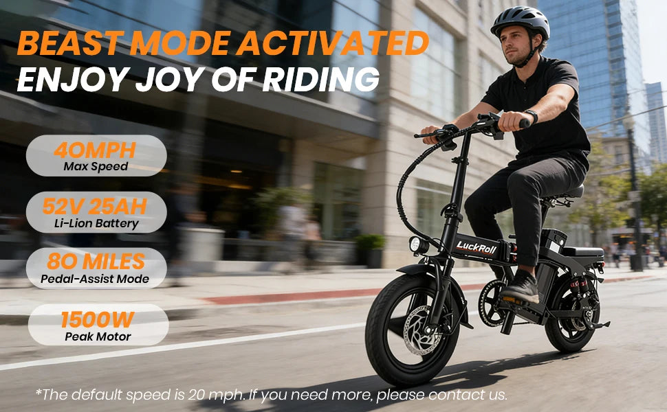 750W/1500w Adult Electric Bike, 20 MPH, 48V 10.4Ah/52V 25Ah Removable Battery, 14 Inch Folding Electric Bike, Dual Disc Brake