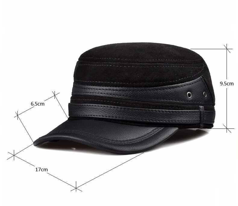 New 2024 Winter Men Genuine Leather Baseball Cap Earmuffs Flat Hat Male Keep Warm Leisure 57-60 cm Adjustable Gorro Cow Skin Cap