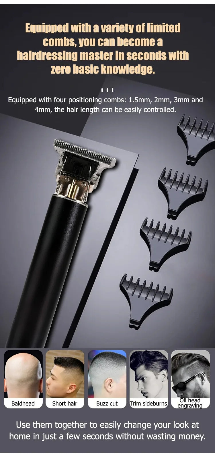 Electric Hair Clipper Trimmer Professional Cordless Haircut Kit with Adjustable Combs For Men Women Kids Home Barber Styling