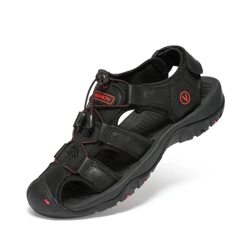 Big Size Men's Sandals Summer Anti-collision Outdoor Walking Treking Casual Shoes Leather Hiking Men Slippers Beach Wading Shoes