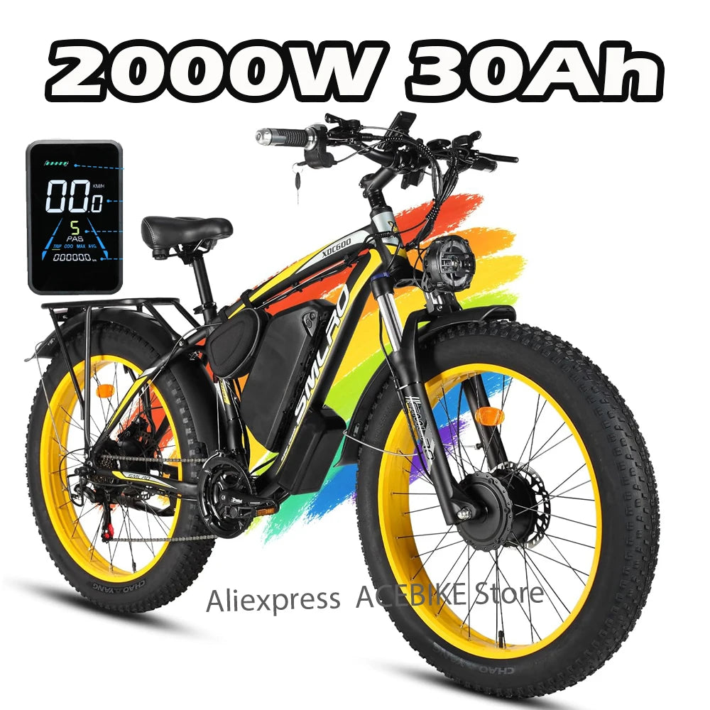 Dual Motor 3000W Peak Electric Bike for Adults 52V 30AH Ebike 26Inch Fat Tire Hunting Bike for Off Road Mountain Snow