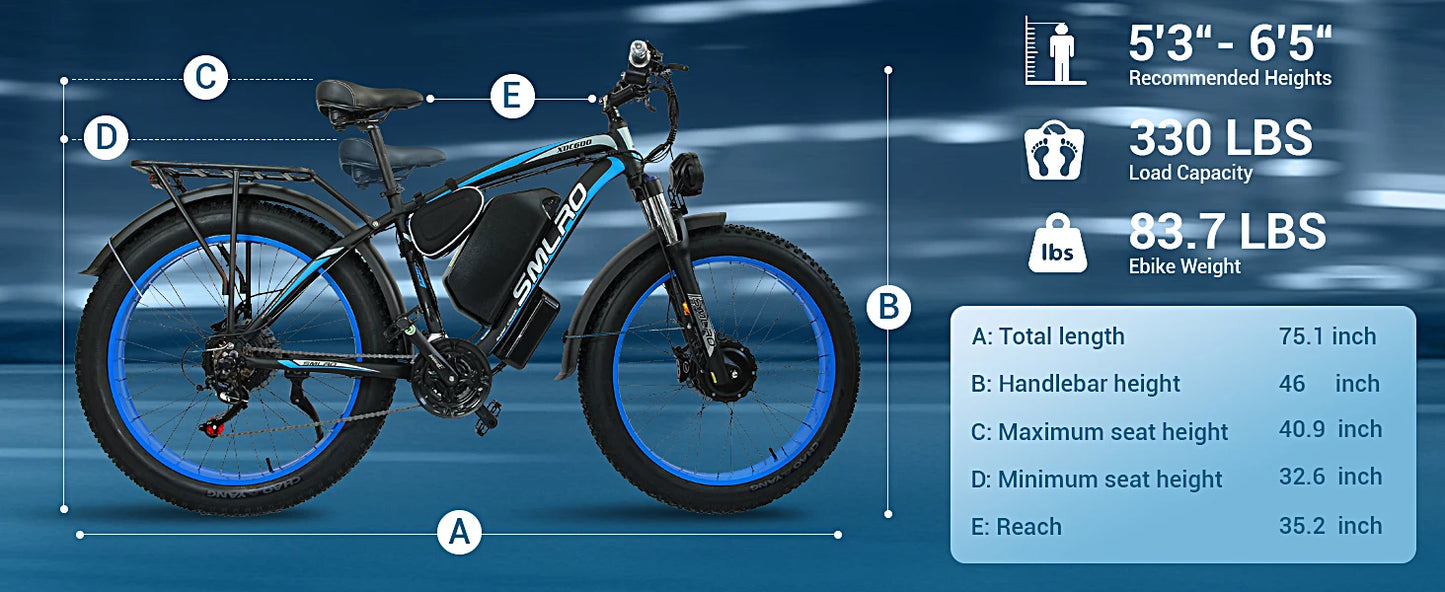 SMLRO XDC600 Adult Off-Road Ebike 3000W 52V 30Ah Hydraulic Disc Brakes Electric Bicycle 26*4.0" Fat Tire Mountain Electric Bike