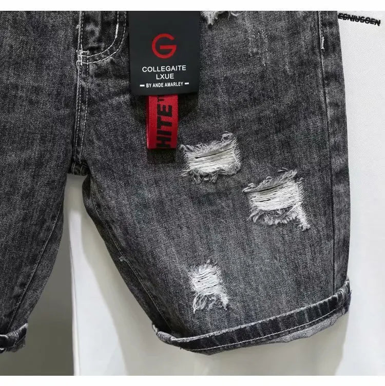 Men's Summer Fashion Hole Ripped Jeans Shorts Capris Casual Gray Beggar Denim Shorts
