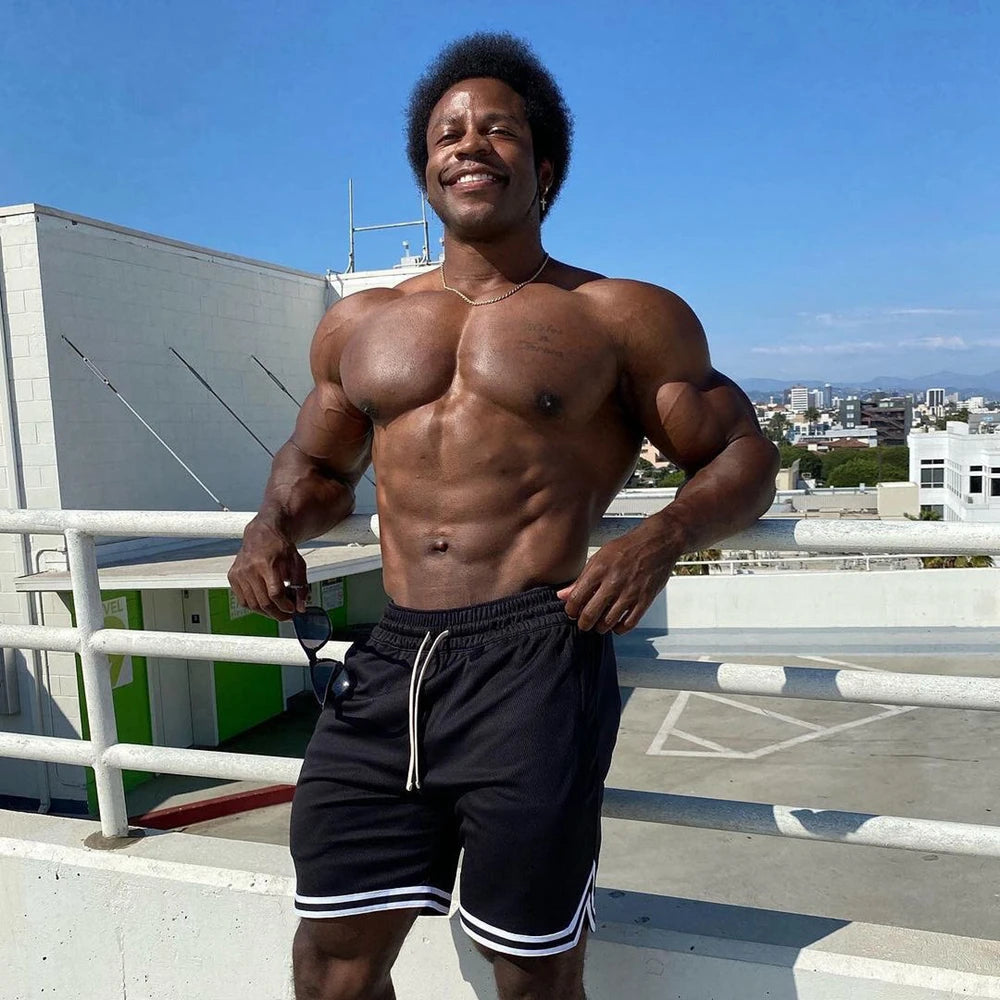 Mens Basketball Shorts Summer Gym Fitness Sports Training Running Workout Quick-Drying Jogger Male Orange Five-Point Short Pants