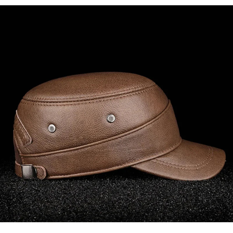 2025 New Men Spring/Winter Real Leather Black/Brown Flat Baseball Caps Male 54-62 cm Customized Size Outdoor Snapback Golf Hat