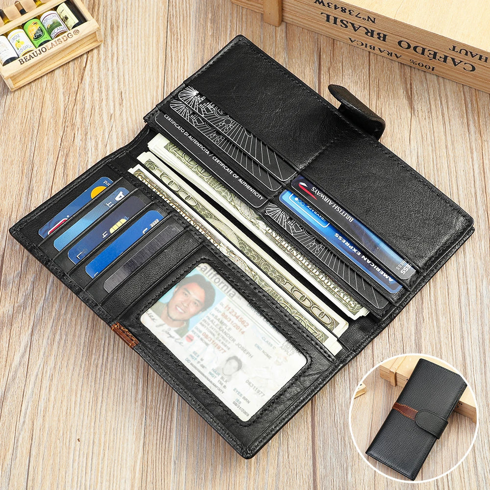 Business Leather Wallet for ID Porte Cartes Card Case Paper Money Photo Ticket Slots Passport Cover Snap Long Short Male Wallet