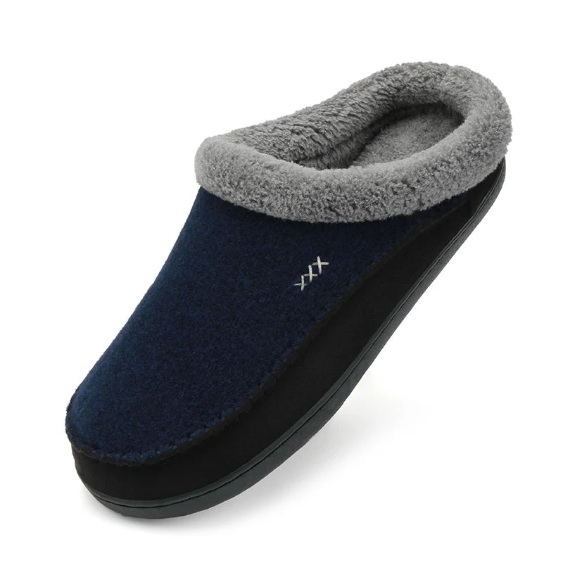 Men Slippers Memory Foam Slippers for Men Home 2024 Winter Non Slip Male House Shoes Stripe Couple Casual Indoor Plush Shoes
