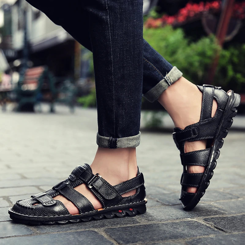 New Summer Genuine Leather Roman Men's Sandals Business Casual Shoes Outdoor Beach Wading Slippers Men's Shoes Big Size 48