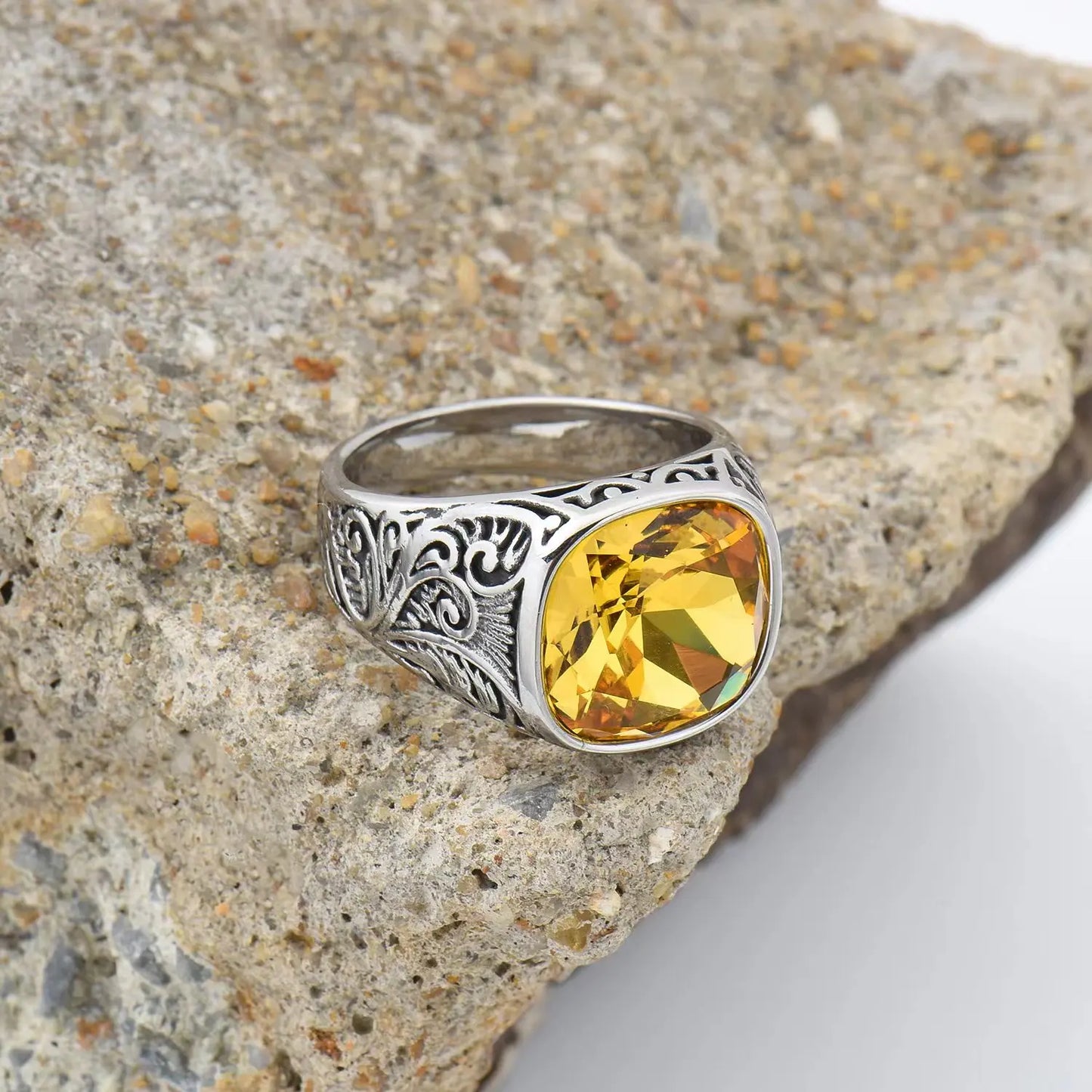 Men's High Quality 316L Stainless Steel Multi-color Gemstone Style Rings