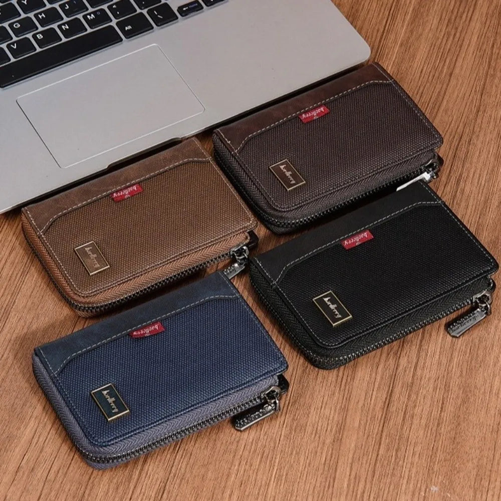 Fashion PU Leather Men's Wallet Multi-functional Zipper Closure Business Wallet Large Capacity Square Short Card Bag Male