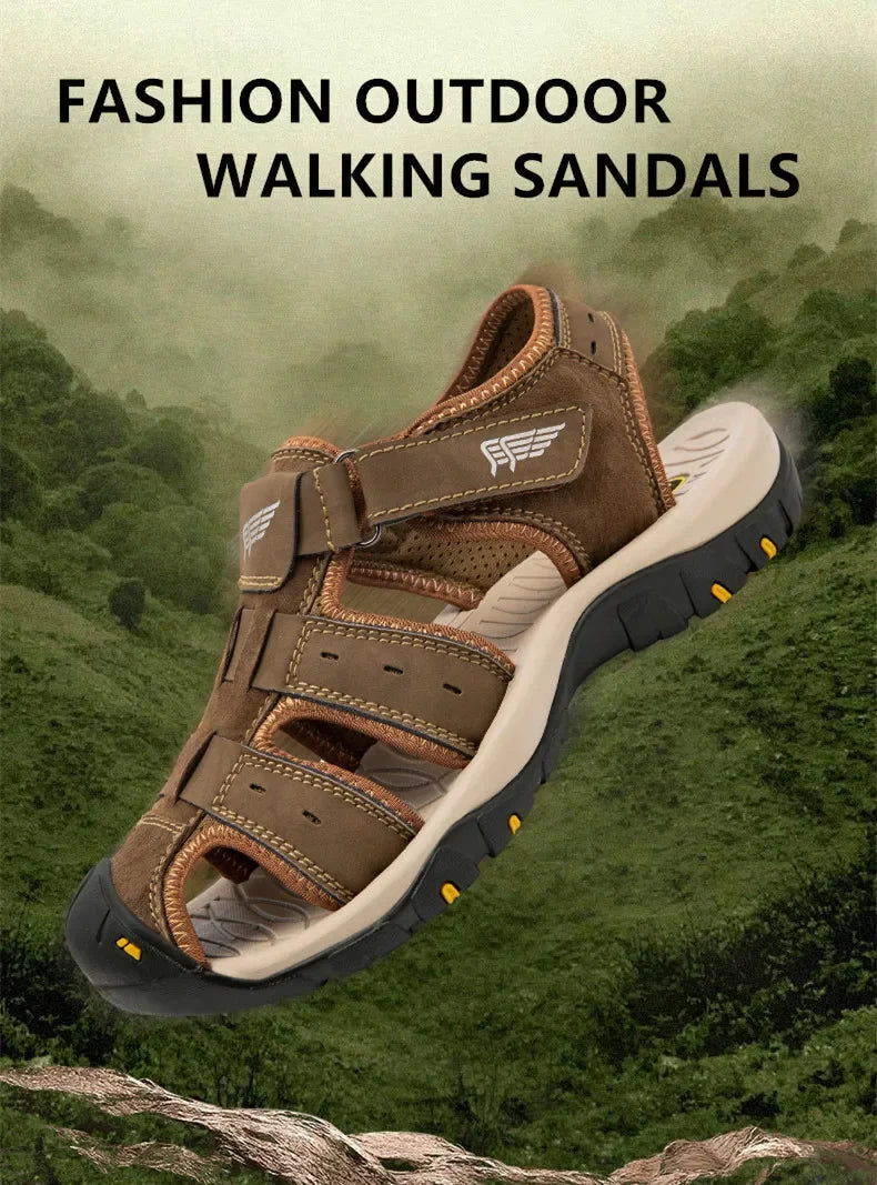 2025 New Fashion Men's Sandals Summer Soft Beach Sandals Comfortable Genuine Leather Men Sandals Outdoor Non-slip Wading Shoes