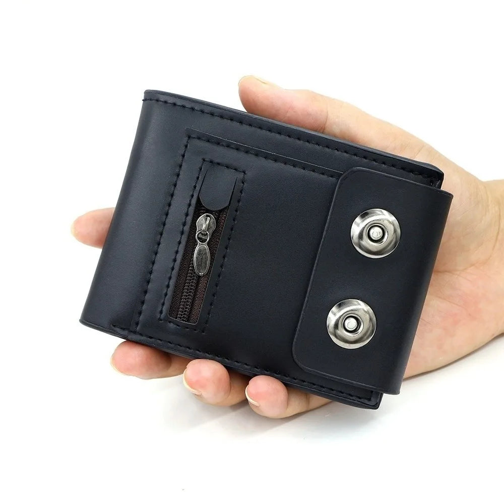 Fashion PU Leather Men's Wallet Magnetic Buckle Solid Color Short Card Bag Large Capacity Anti-Theft Business Wallet Daily Use