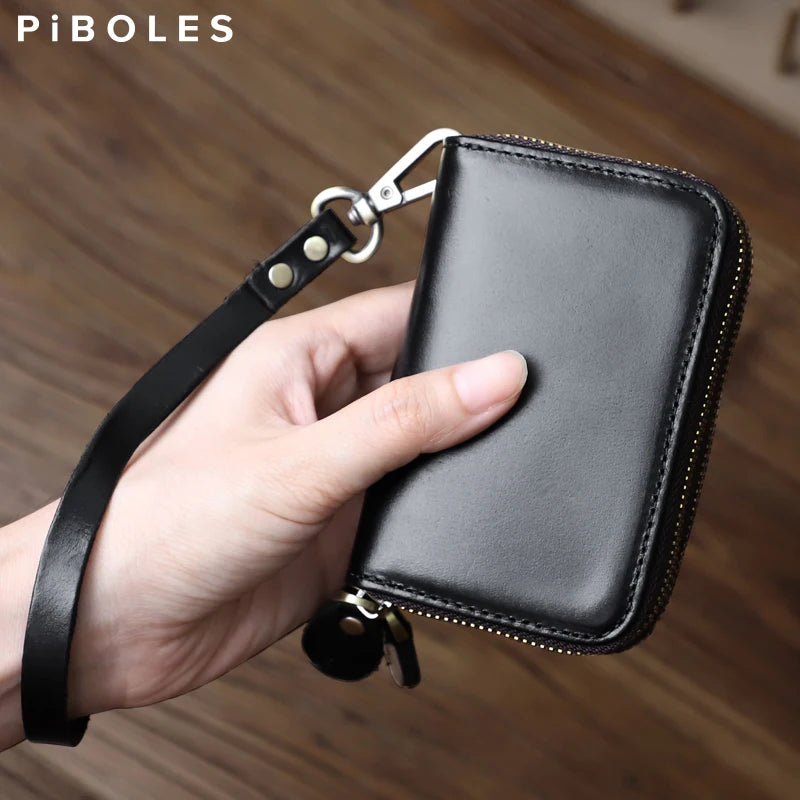 Genuine Leather Key Wallet For Men Retro Car Smart Key Case Double Zipper Housekeeper Keys Coin Pouch Organizer Handbag Women