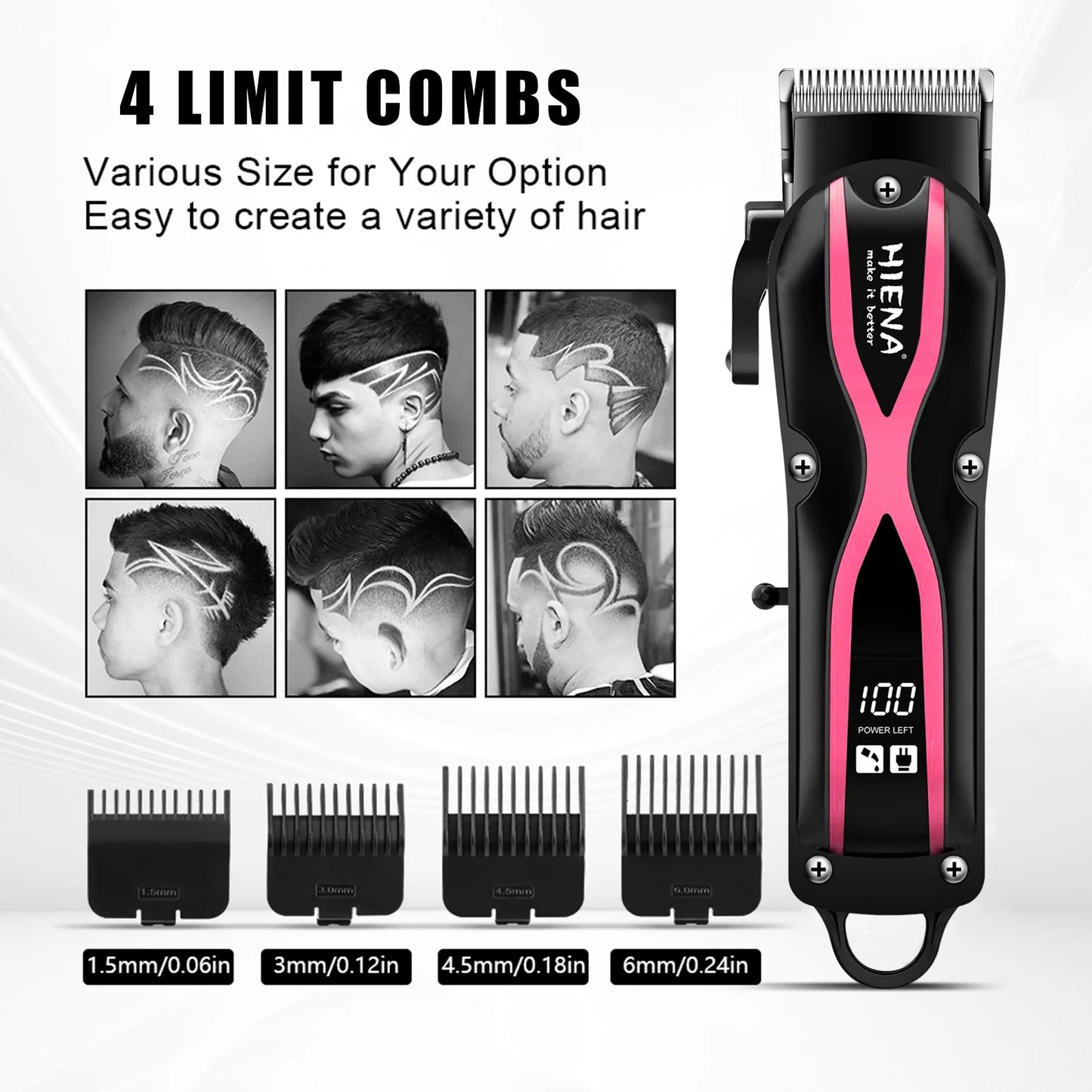 HIENA Hair Clippers for men Rechargeable Cordless Hair Trimmer Head Shavers haircut Professional barber hair cutting machine