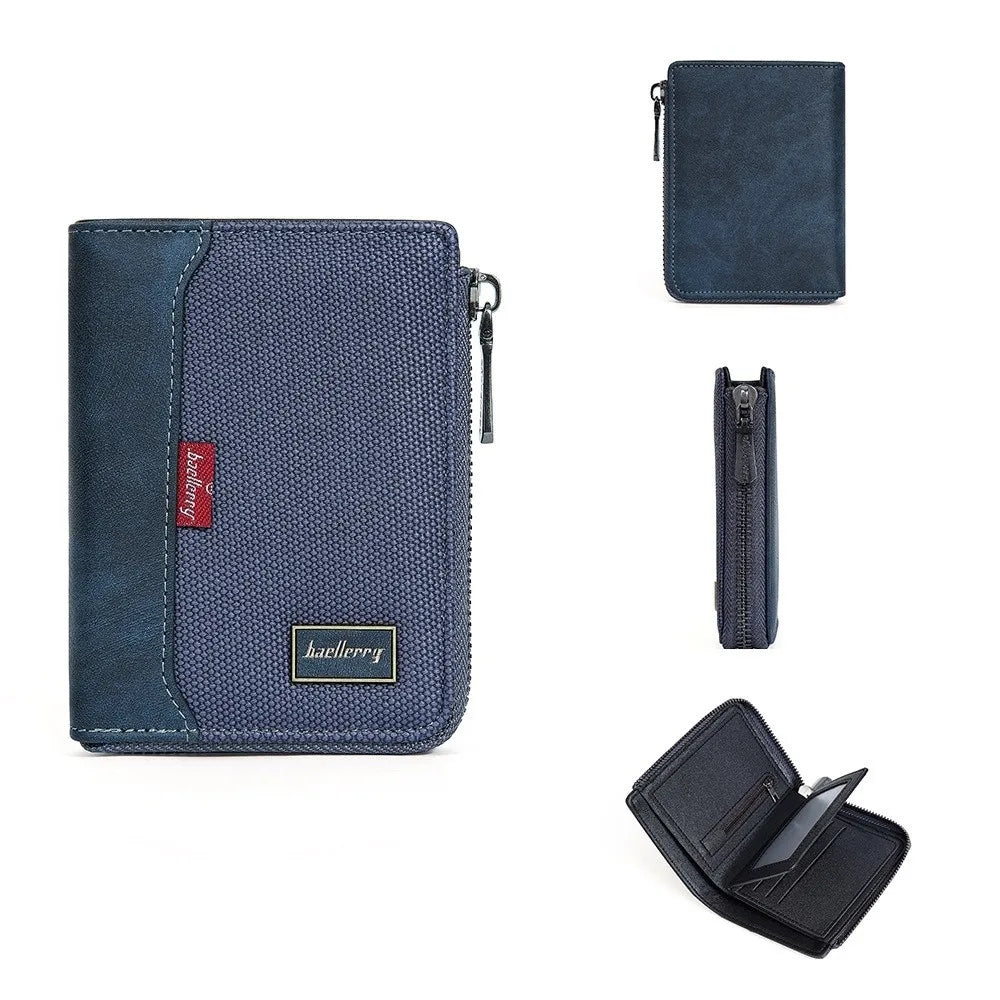 Fashion PU Leather Men's Wallet Multi-functional Zipper Closure Business Wallet Large Capacity Square Short Card Bag Male