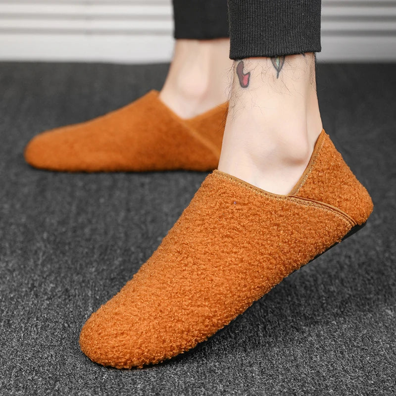 Men Winter Slippers Women Warm Shoes Soft Plush Flats Casual Shoes Male Loafers Lightweight Home Walking Couples Shoes Footwear