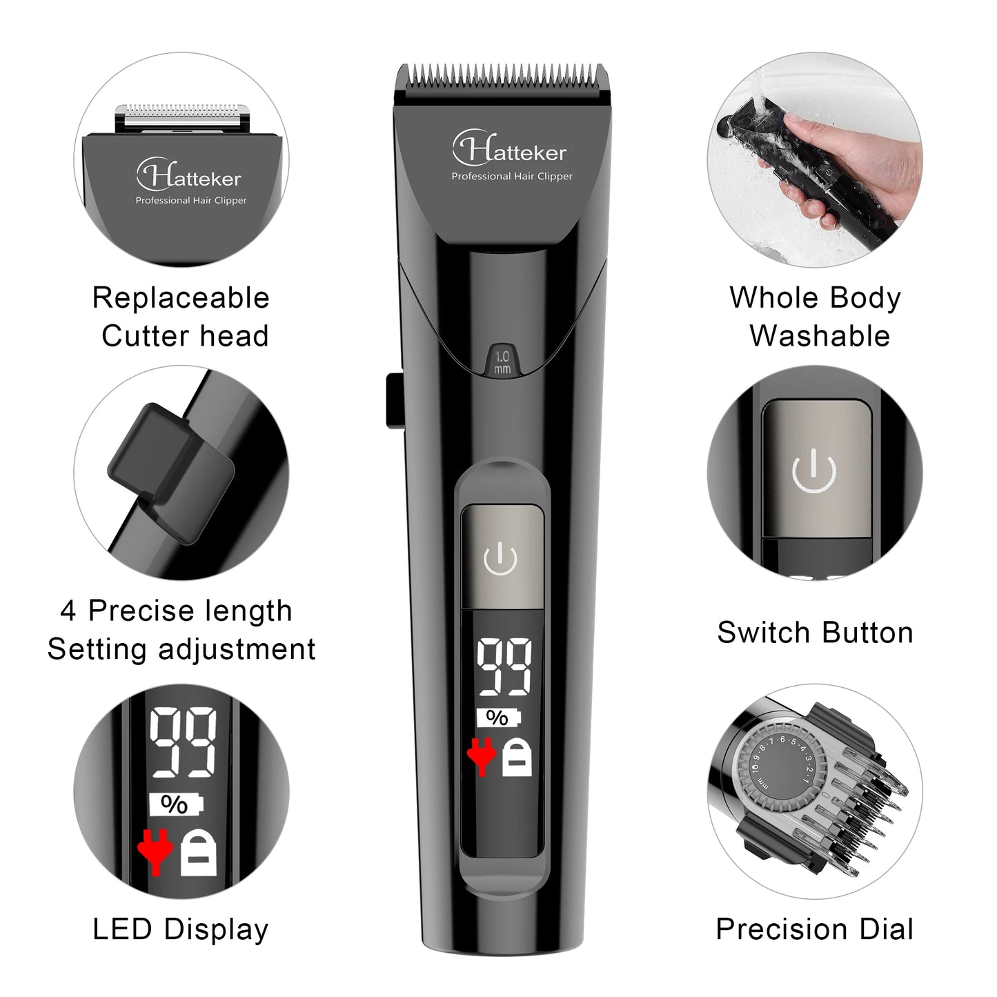 Hatteker Professional 4-in-1 Hair Clippers Trimmer for Men Hair Cutting Machine Home-appliance Hairdressing Tool Suit for barber