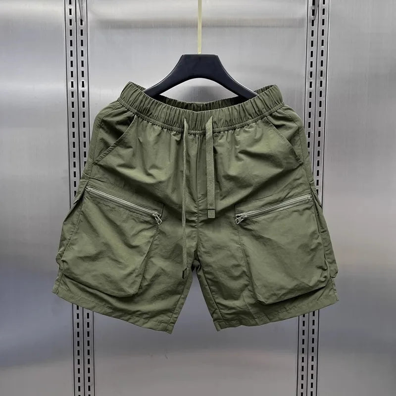 Casual Shorts Men Cargo Shorts Knee Length Pants Spliced Pockets Patchwork Loose Fit Drawstring Solid Sports Casual 2025