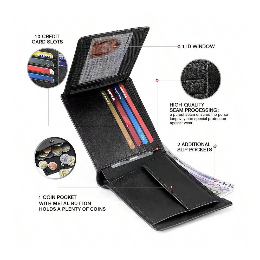 Customized name 100% genuine cowhide leather wallet, RFID barrier ultra-thin three-in-one men's wallet, anti-theft wallet