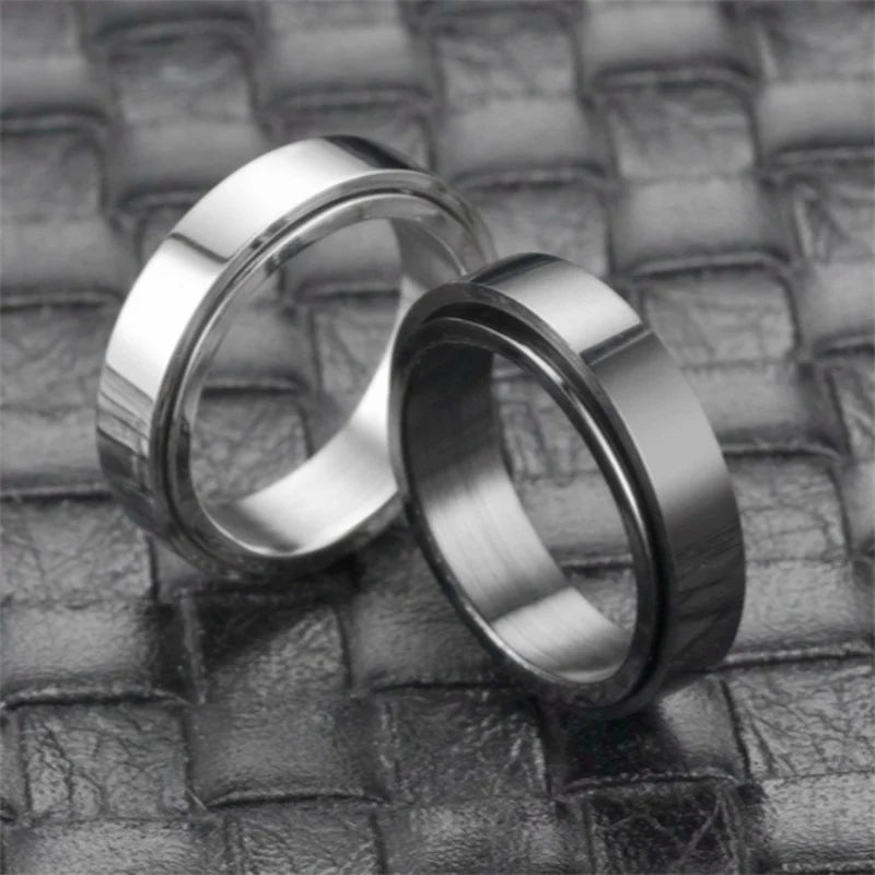 Metal Spinner Fidget Black Rock Band Rings For Men Anti Rotating Anxiety Control Relaxing Joint Ring Accessories Bague Homme